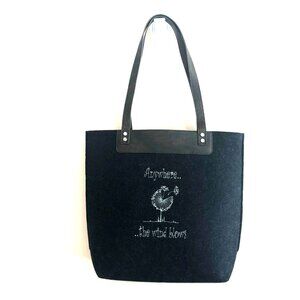 Thirty-One Jewell Navy Felt Tote Bag Dandelion Quote Faux Leather Trim